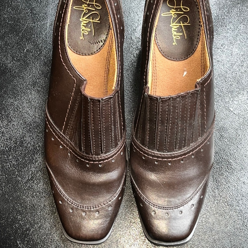 LifeStride Brown Leather Block Heel